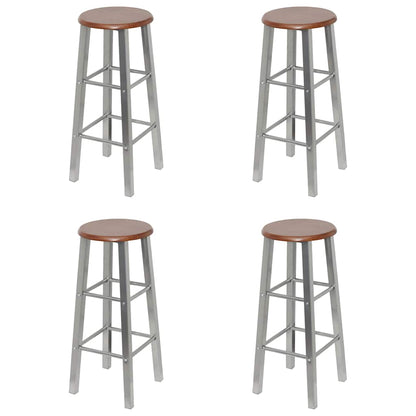 vidaXL Bar Stools 4 pcs Silver and Brown MDF - 30 x 30 x 70 cm