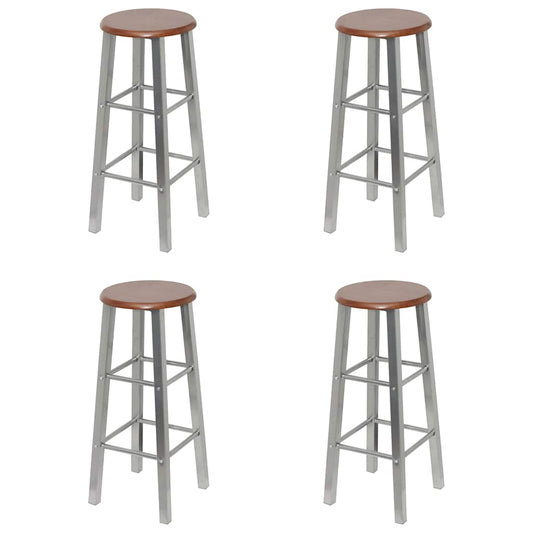 vidaXL Bar Stools 4 pcs Silver and Brown MDF - 30 x 30 x 70 cm