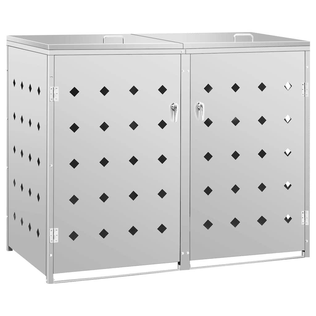 145380 vidaXL Double Wheelie Bin Shed 240 L Stainless Steel - Silver - 138 x 77.5 x 115 cm