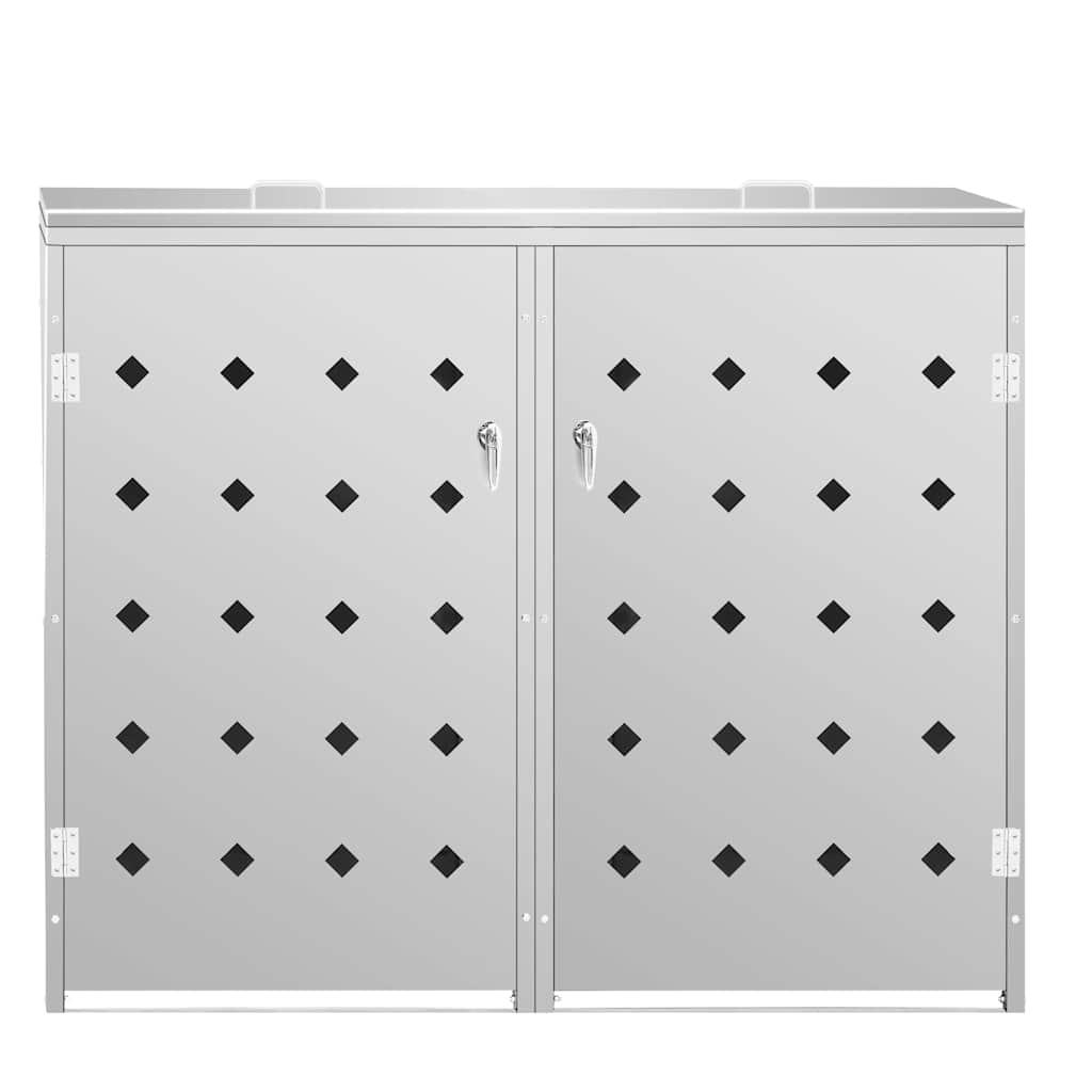 145380 vidaXL Double Wheelie Bin Shed 240 L Stainless Steel - Silver - 138 x 77.5 x 115 cm