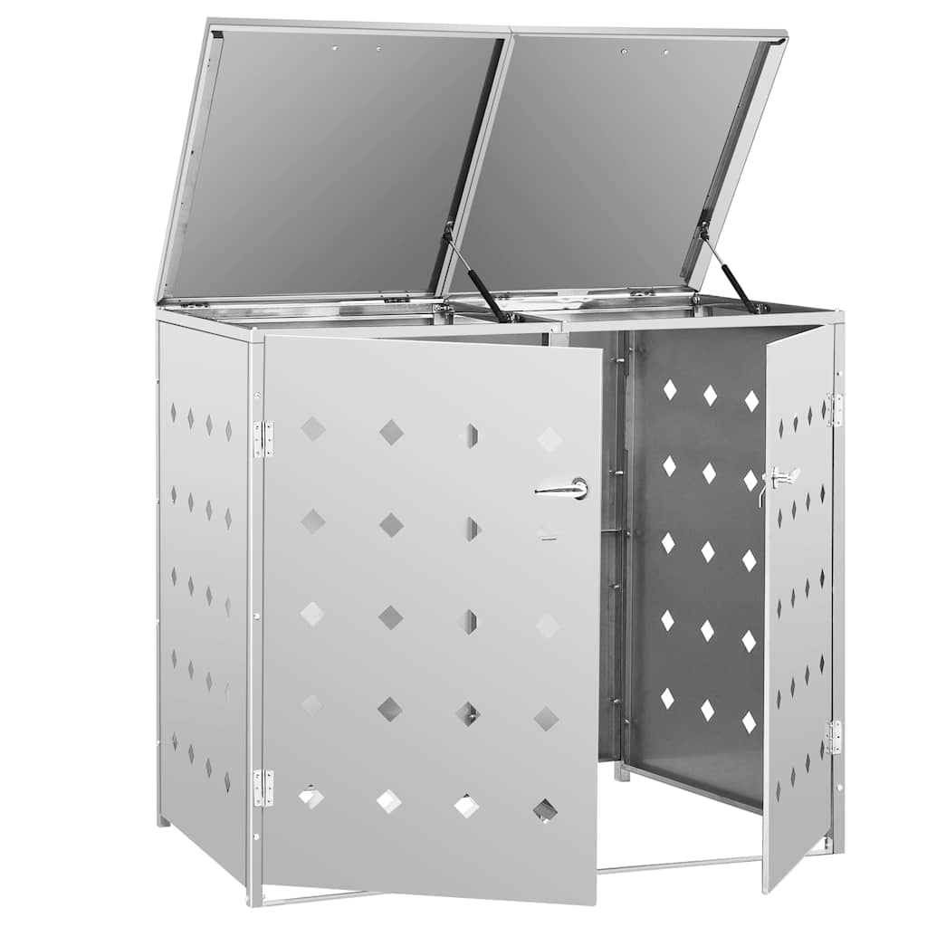 145380 vidaXL Double Wheelie Bin Shed 240 L Stainless Steel - Silver - 138 x 77.5 x 115 cm