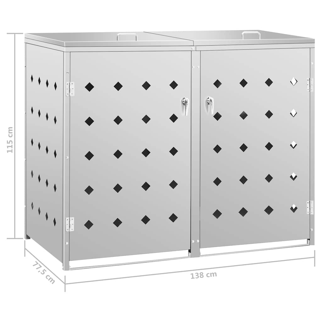 145380 vidaXL Double Wheelie Bin Shed 240 L Stainless Steel - Silver - 138 x 77.5 x 115 cm