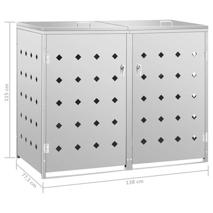 145380 vidaXL Double Wheelie Bin Shed 240 L Stainless Steel - Silver - 138 x 77.5 x 115 cm