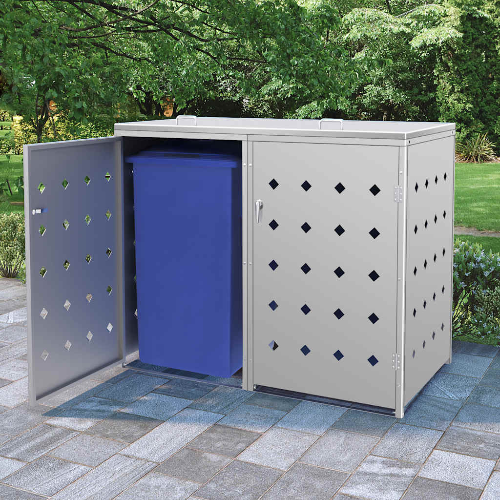 145380 vidaXL Double Wheelie Bin Shed 240 L Stainless Steel - Silver - 138 x 77.5 x 115 cm