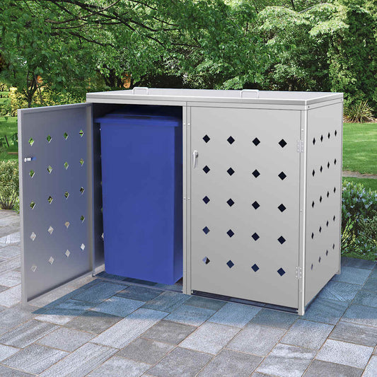 145380 vidaXL Double Wheelie Bin Shed 240 L Stainless Steel - Silver - 138 x 77.5 x 115 cm