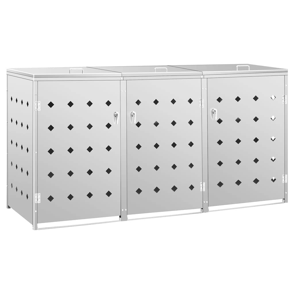 145381 vidaXL Triple Wheelie Bin Shed 240 L Stainless Steel - Silver - 207 x 77.5 x 115 cm