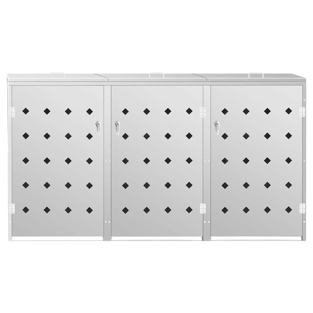 145381 vidaXL Triple Wheelie Bin Shed 240 L Stainless Steel - Silver - 207 x 77.5 x 115 cm