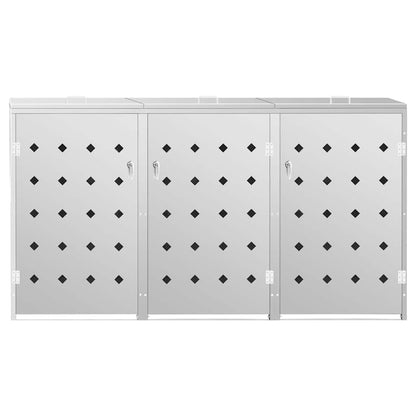 145381 vidaXL Triple Wheelie Bin Shed 240 L Stainless Steel - Silver - 207 x 77.5 x 115 cm