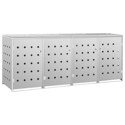 145382 vidaXL Quadruple Wheelie Bin Shed 240 L Stainless Steel - Silver - 276 x 77.5 x 115 cm