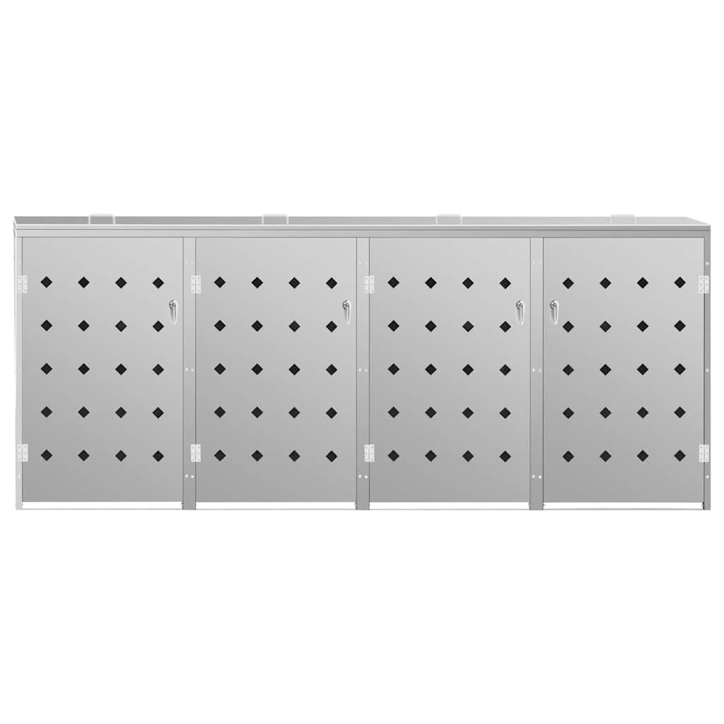145382 vidaXL Quadruple Wheelie Bin Shed 240 L Stainless Steel - Silver - 276 x 77.5 x 115 cm