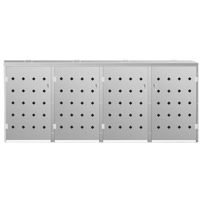145382 vidaXL Quadruple Wheelie Bin Shed 240 L Stainless Steel - Silver - 276 x 77.5 x 115 cm