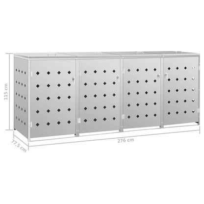 145382 vidaXL Quadruple Wheelie Bin Shed 240 L Stainless Steel - Silver - 276 x 77.5 x 115 cm