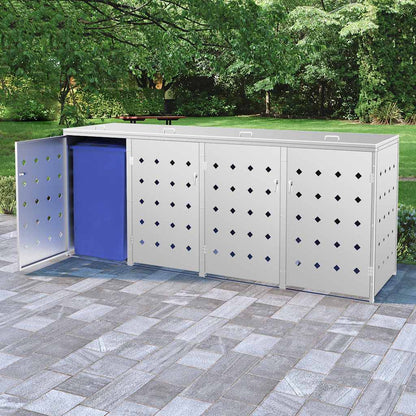 145382 vidaXL Quadruple Wheelie Bin Shed 240 L Stainless Steel - Silver - 276 x 77.5 x 115 cm