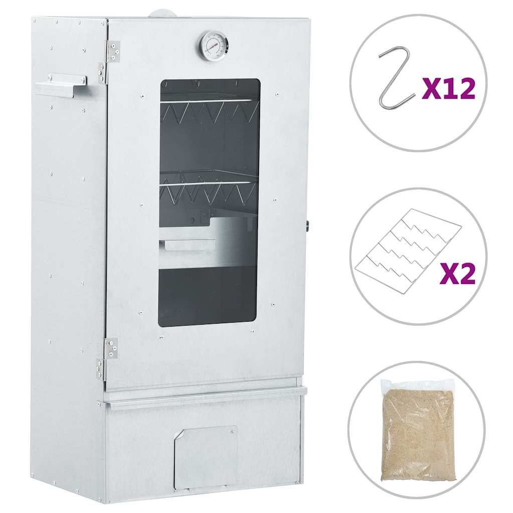 vidaXL BBQ Oven Smoker with 1kg Wood Chips 44.5x29x83 cm - Silver