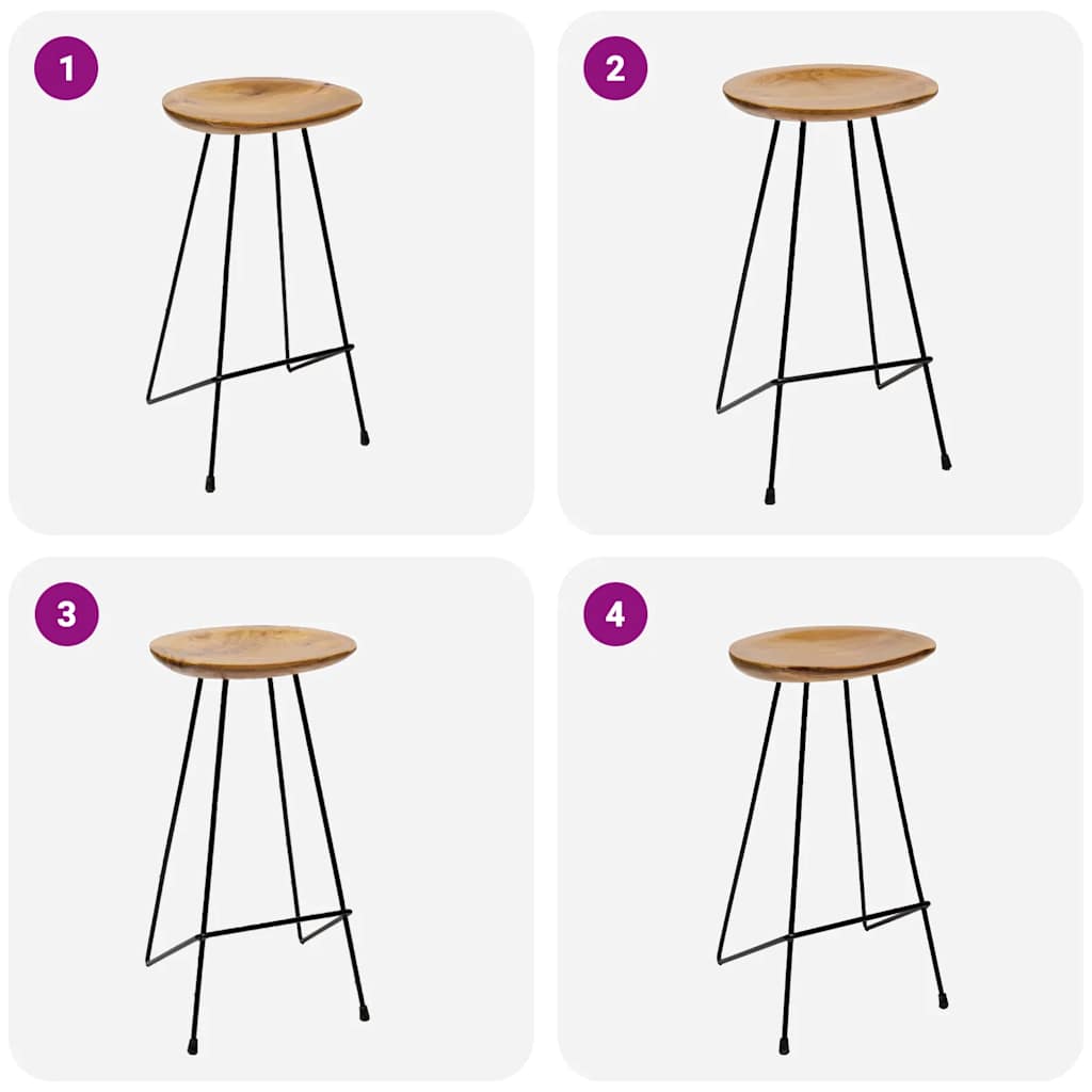 vidaXL Bar Stools 2 pcs Solid Teak Wood - Brown - 40 x 40 x 79 cm