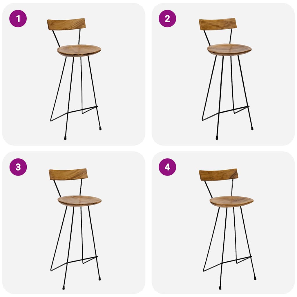 vidaXL Bar Stools 2 pcs Solid Teak Wood - Brown - 40 x 40 x 103 cm