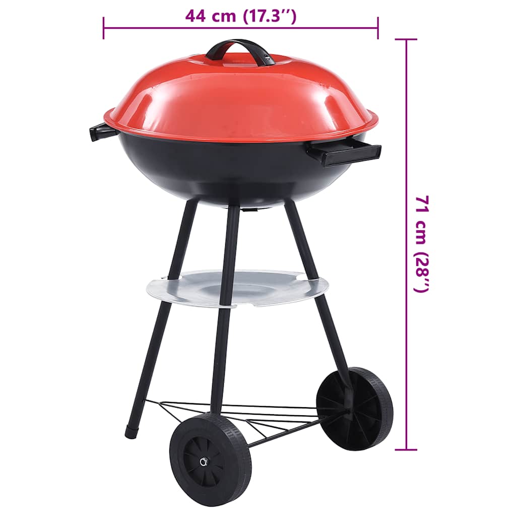 vidaXL Portable XXL Charcoal Kettle BBQ Grill with Wheels 44 cm - Multicolour