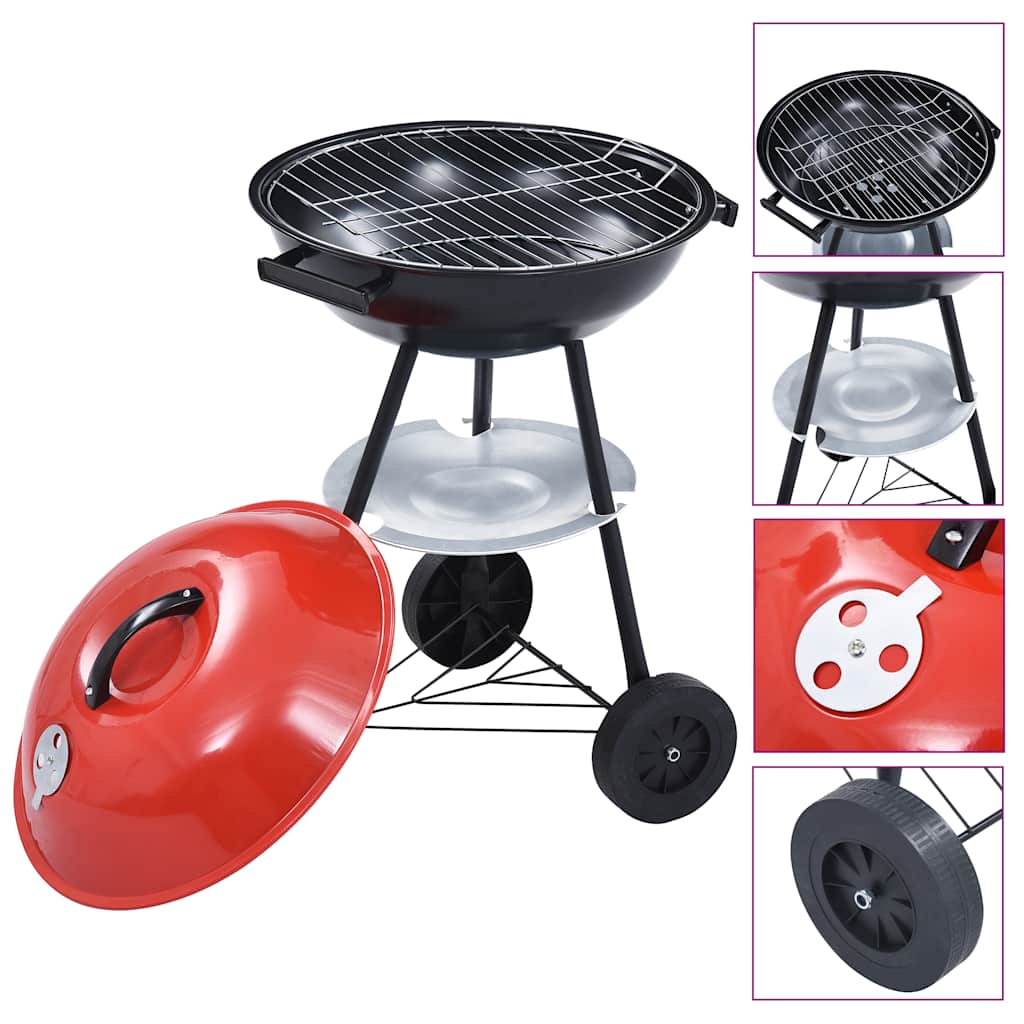 vidaXL Portable XXL Charcoal Kettle BBQ Grill with Wheels 44 cm - Multicolour