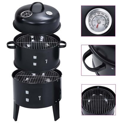 vidaXL 3-in-1 Charcoal Smoker BBQ Grill 40x80 cm - Black