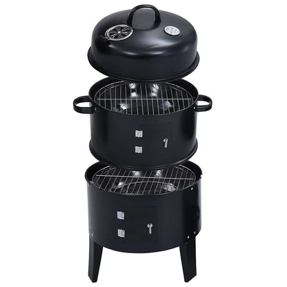 vidaXL 3-in-1 Charcoal Smoker BBQ Grill 40x80 cm - Black