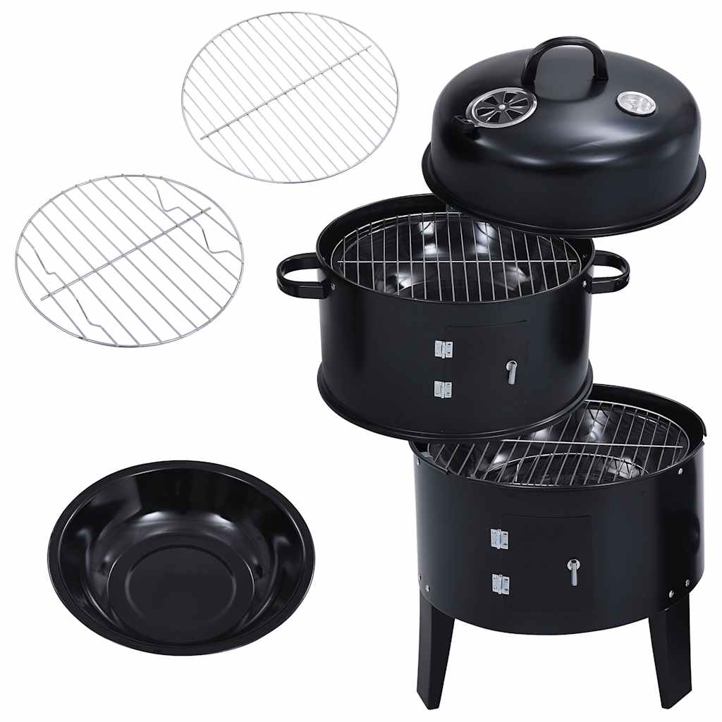 vidaXL 3-in-1 Charcoal Smoker BBQ Grill 40x80 cm - Black