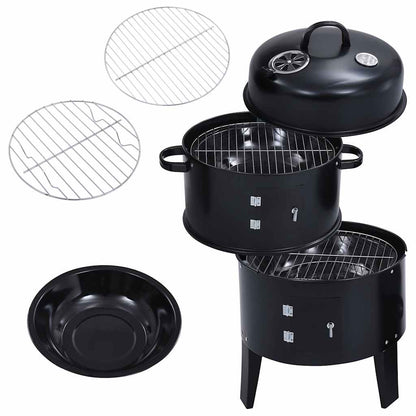vidaXL 3-in-1 Charcoal Smoker BBQ Grill 40x80 cm - Black