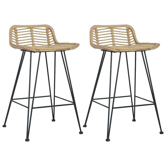vidaXL Bar Chairs 2 pcs Natural Rattan - Brown - 46 x 48 x 79 cm