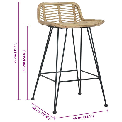 vidaXL Bar Chairs 2 pcs Natural Rattan - Brown - 46 x 48 x 79 cm