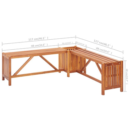 vidaXL Garden Corner Bench with Planter 117x117x40cm Solid Acacia Wood - Brown - 117 x 117 x 40 cm