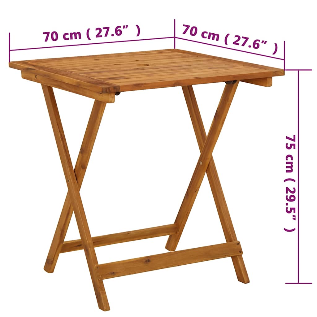 vidaXL Folding Garden Table 70x70x75 cm Solid Acacia Wood - Brown
