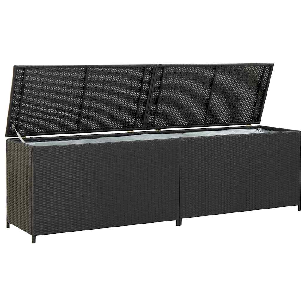 vidaXL Storage Chest | Black | Poly Rattan, Powder-Coated Steel | Large - 200 x 50 x 60 cm