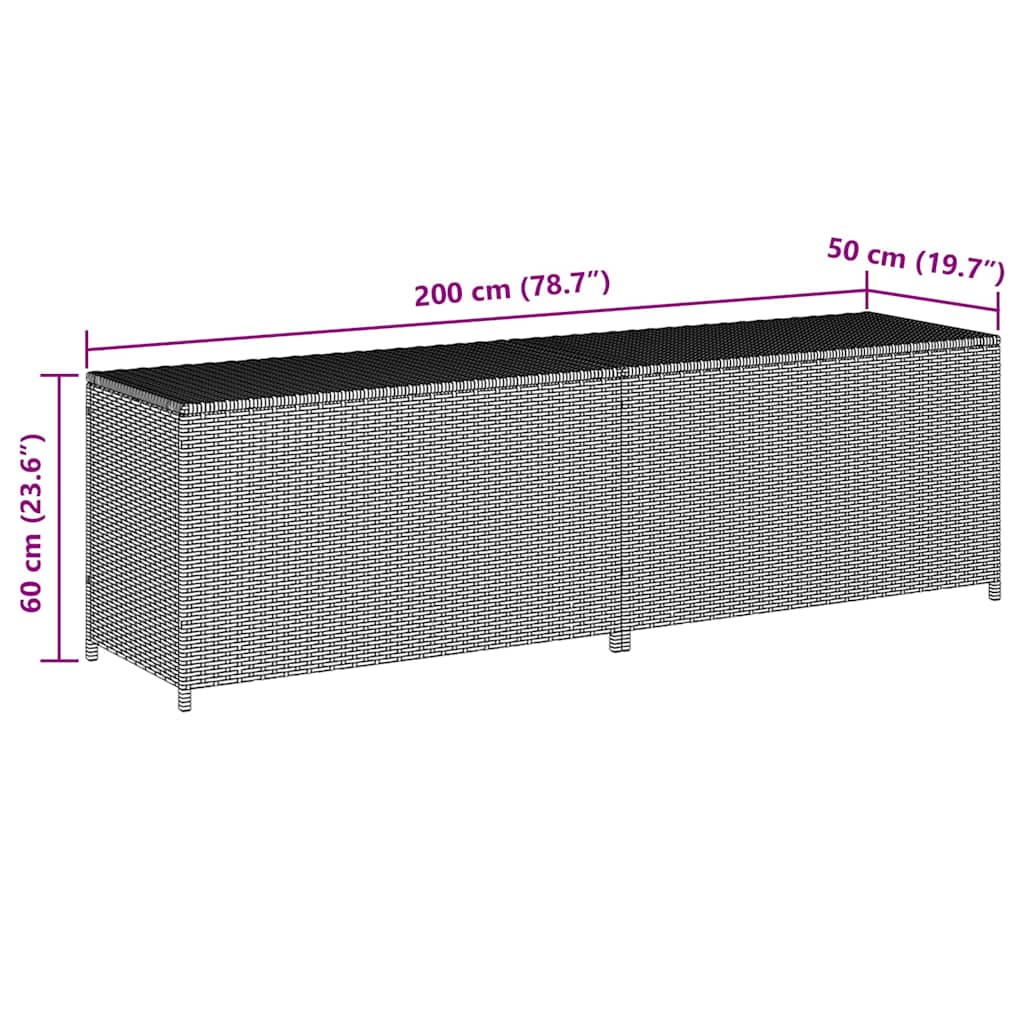 vidaXL Storage Chest | Black | Poly Rattan, Powder-Coated Steel | Large - 200 x 50 x 60 cm