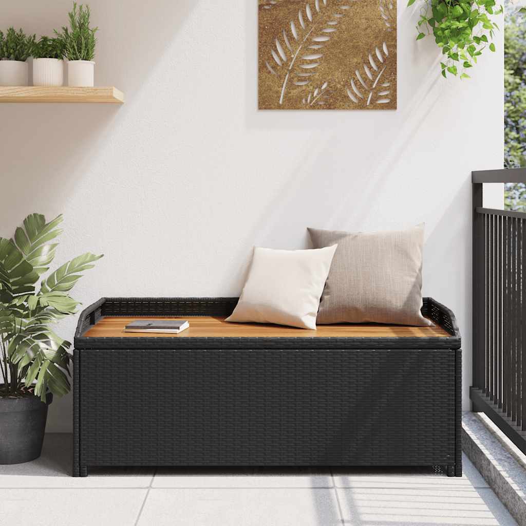 vidaXL Garden Storage Bench 120 cm Poly Rattan Black - 120 x 50 x 50 cm