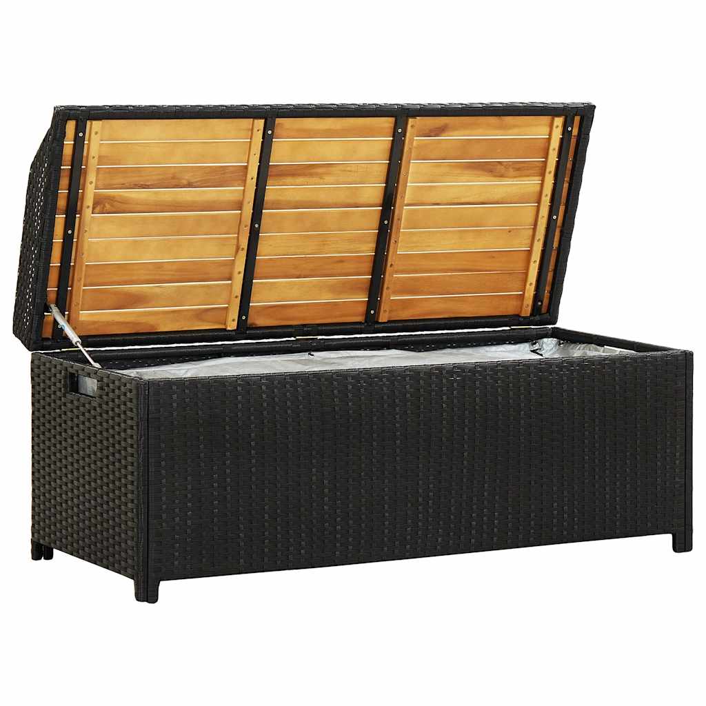 vidaXL Garden Storage Bench 120 cm Poly Rattan Black - 120 x 50 x 50 cm