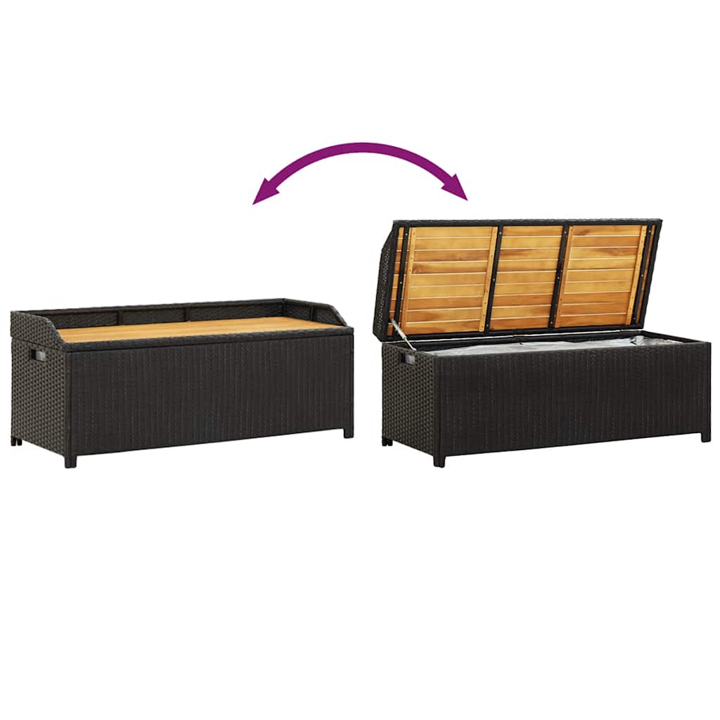 vidaXL Garden Storage Bench 120 cm Poly Rattan Black - 120 x 50 x 50 cm