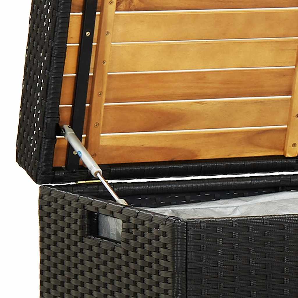 vidaXL Garden Storage Bench 120 cm Poly Rattan Black - 120 x 50 x 50 cm