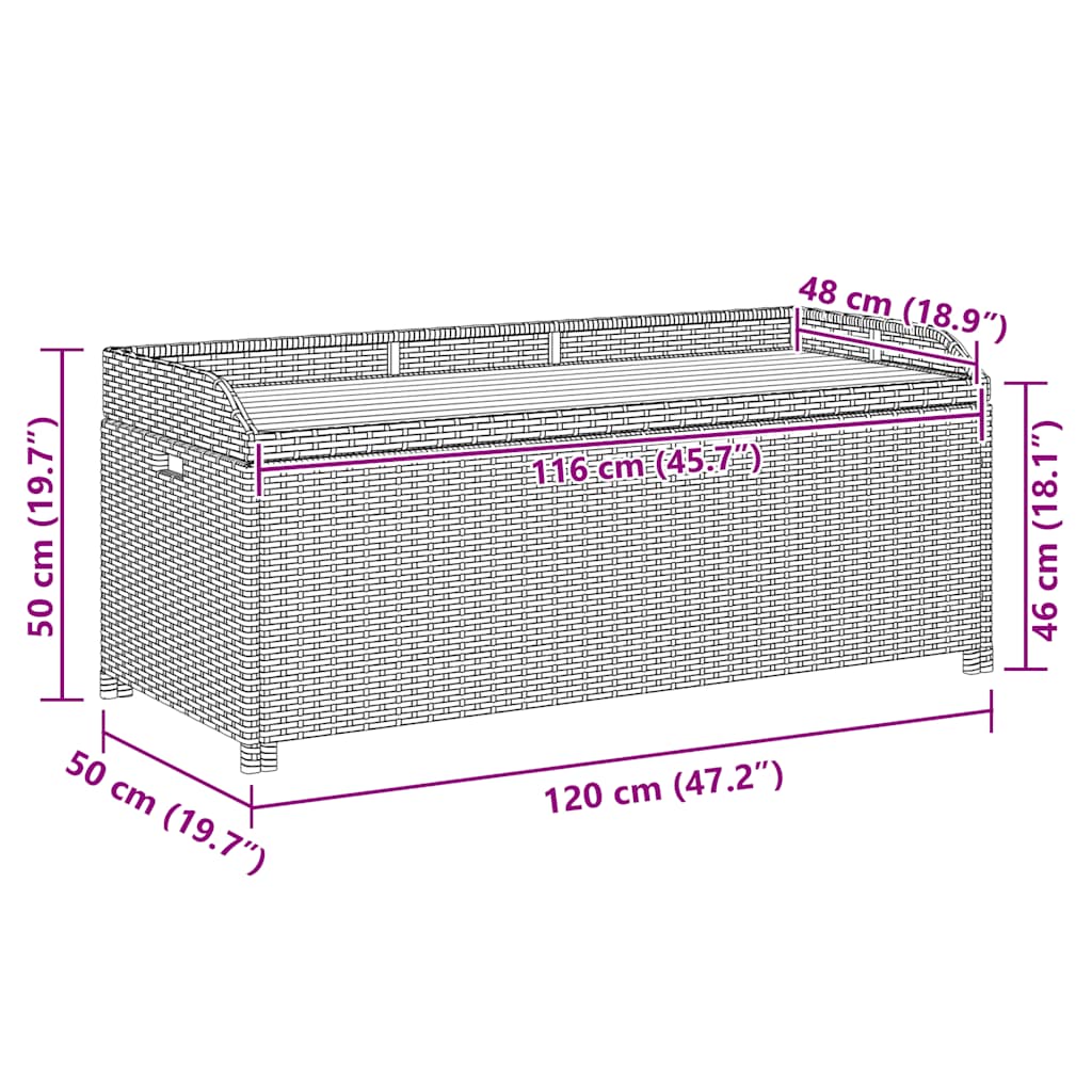vidaXL Garden Storage Bench 120 cm Poly Rattan Black - 120 x 50 x 50 cm