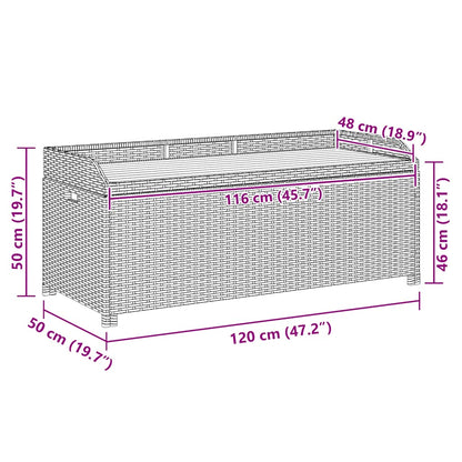 vidaXL Garden Storage Bench 120 cm Poly Rattan Black - 120 x 50 x 50 cm