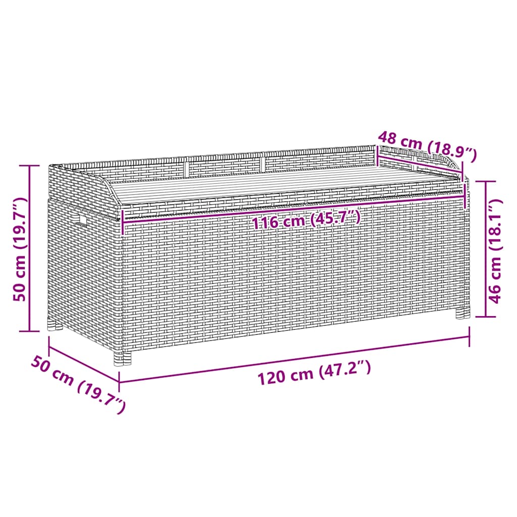 vidaXL Garden Storage Bench 120 cm Poly Rattan Grey - 120 x 50 x 50 cm