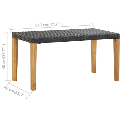 vidaXL Garden Bench 120 cm Black Poly Rattan and Solid Acacia Wood
