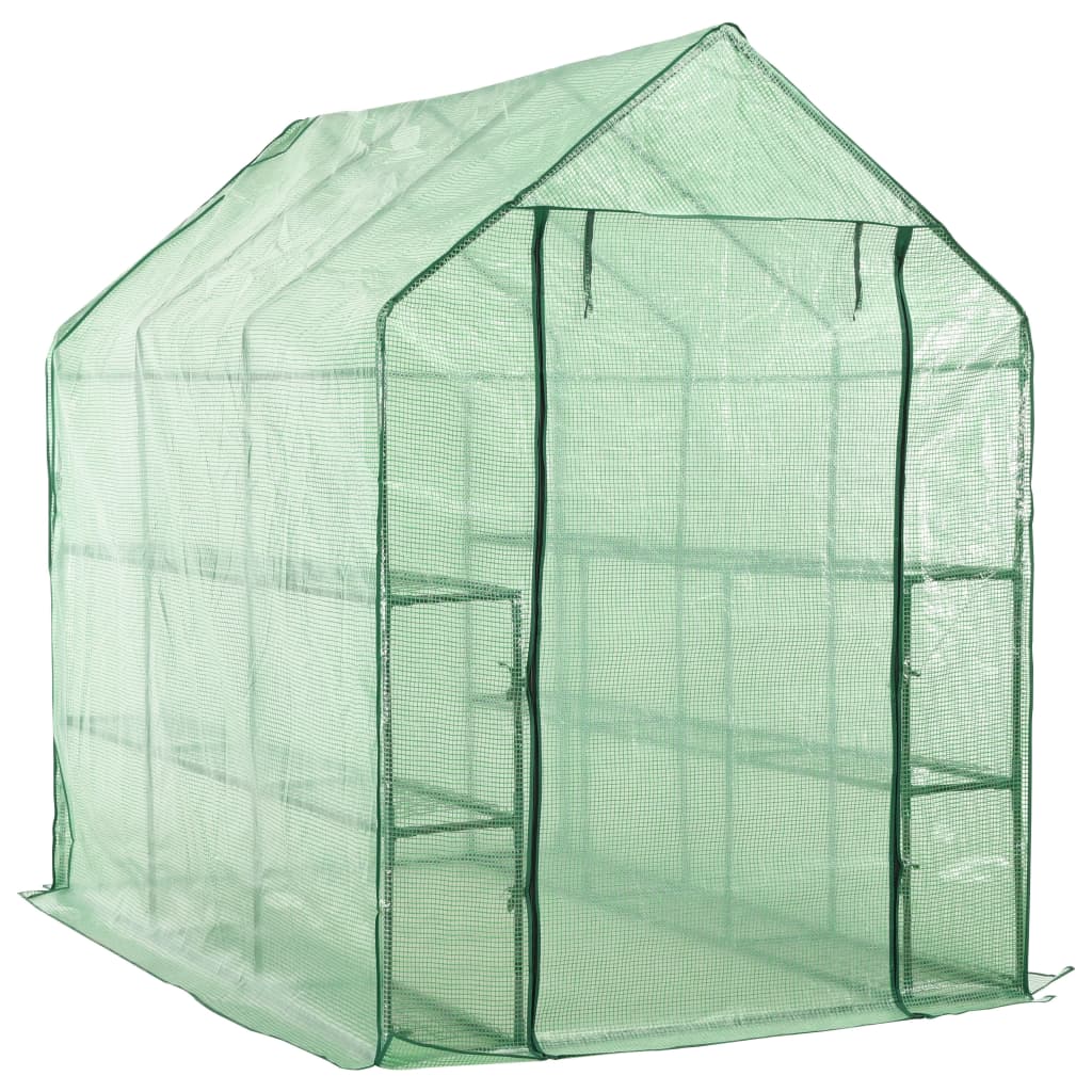 vidaXL Greenhouse | Transparent Green | Powder-Coated Steel | Compact | Durable - 143 x 214 x 196 cm