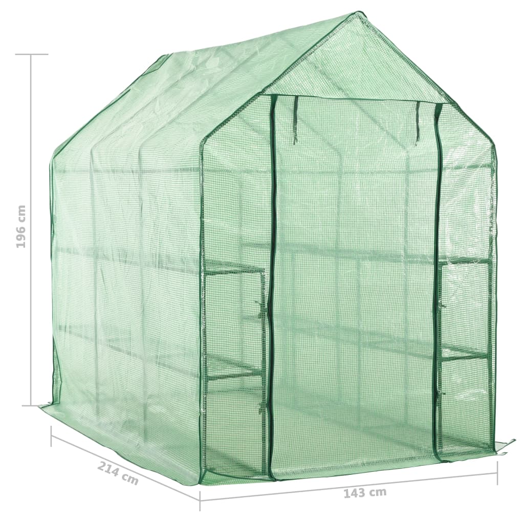 vidaXL Greenhouse | Transparent Green | Powder-Coated Steel | Compact | Durable - 143 x 214 x 196 cm