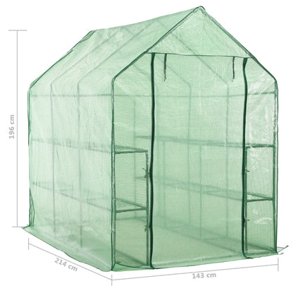 vidaXL Greenhouse | Transparent Green | Powder-Coated Steel | Compact | Durable - 143 x 214 x 196 cm