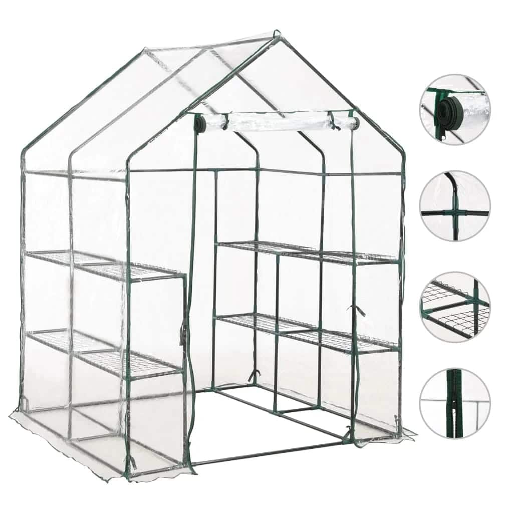 vidaXL Greenhouse with 8 Shelves 143x143x195 cm - Transparent