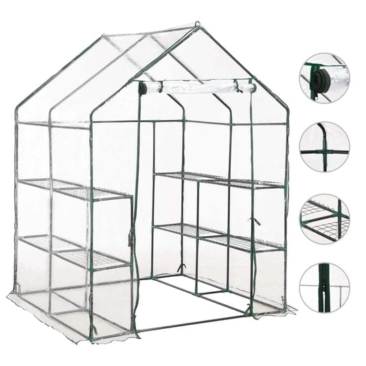 vidaXL Greenhouse with 8 Shelves 143x143x195 cm - Transparent