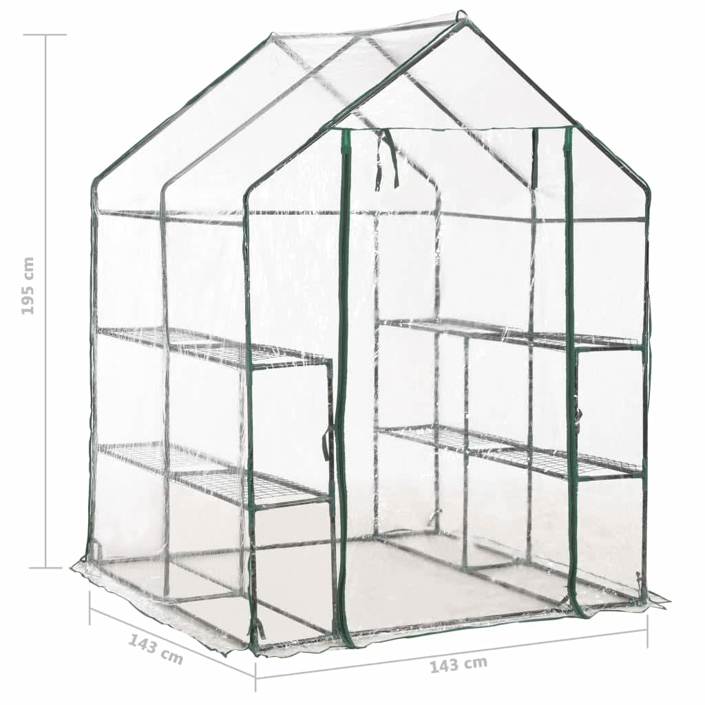 vidaXL Greenhouse with 8 Shelves 143x143x195 cm - Transparent