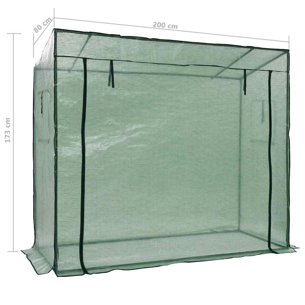 vidaXL Greenhouse | Green | Powder-coated steel | 200 x 80 x 173 cm