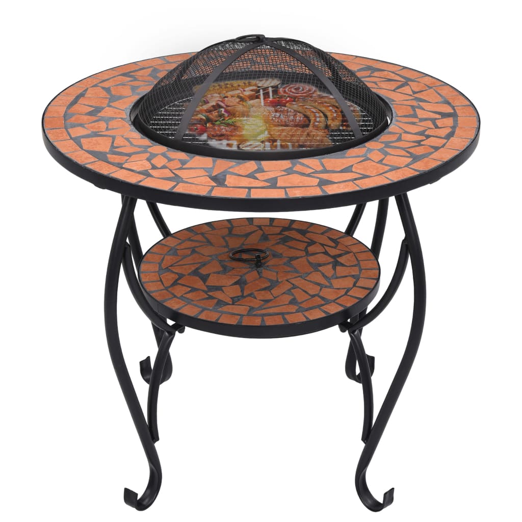 vidaXL Mosaic Fire Pit Table Terracotta 68 cm Ceramic - Brown