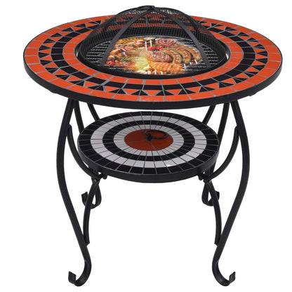vidaXL Mosaic Fire Pit Table Terracotta and White 68 cm Ceramic - Brown