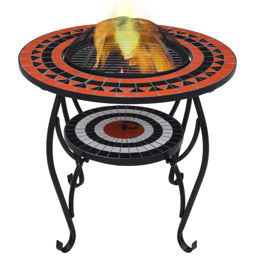 vidaXL Mosaic Fire Pit Table Terracotta and White 68 cm Ceramic - Brown